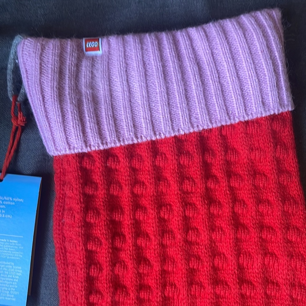 LEGO x TARGET Colorblock Holiday Stocking NEW Sweater Knit Red Pink - Picture 5 of 8